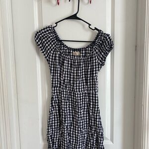 Hollister Black and White Ruched Mini Sundress with Flutter Cap Sleeves